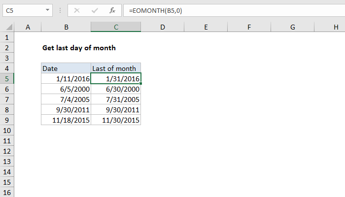 how to calculate last date of month in excel